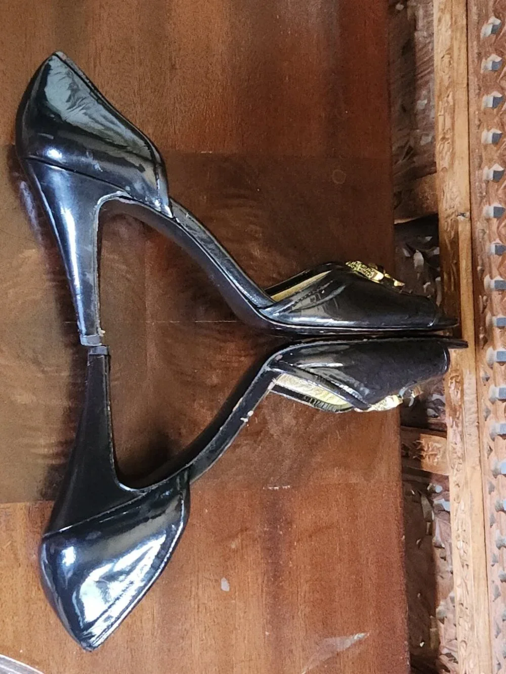 Coach Belinda Black Leather Heels with Gold Accents